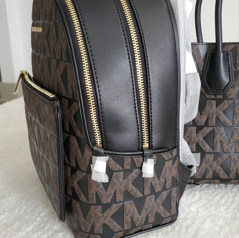 New 🎀 Michael Kors Adina Signature backpack & wallet brown Estampada - Picture 5 of 14
